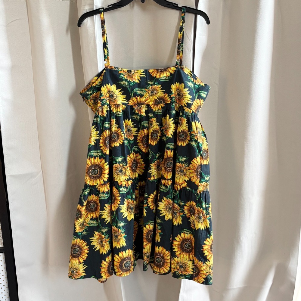Asos Women Dress Sz 12 Sunflower Square Neck Tiered Boho Festival Floral 18747 - Picture 2 of 11